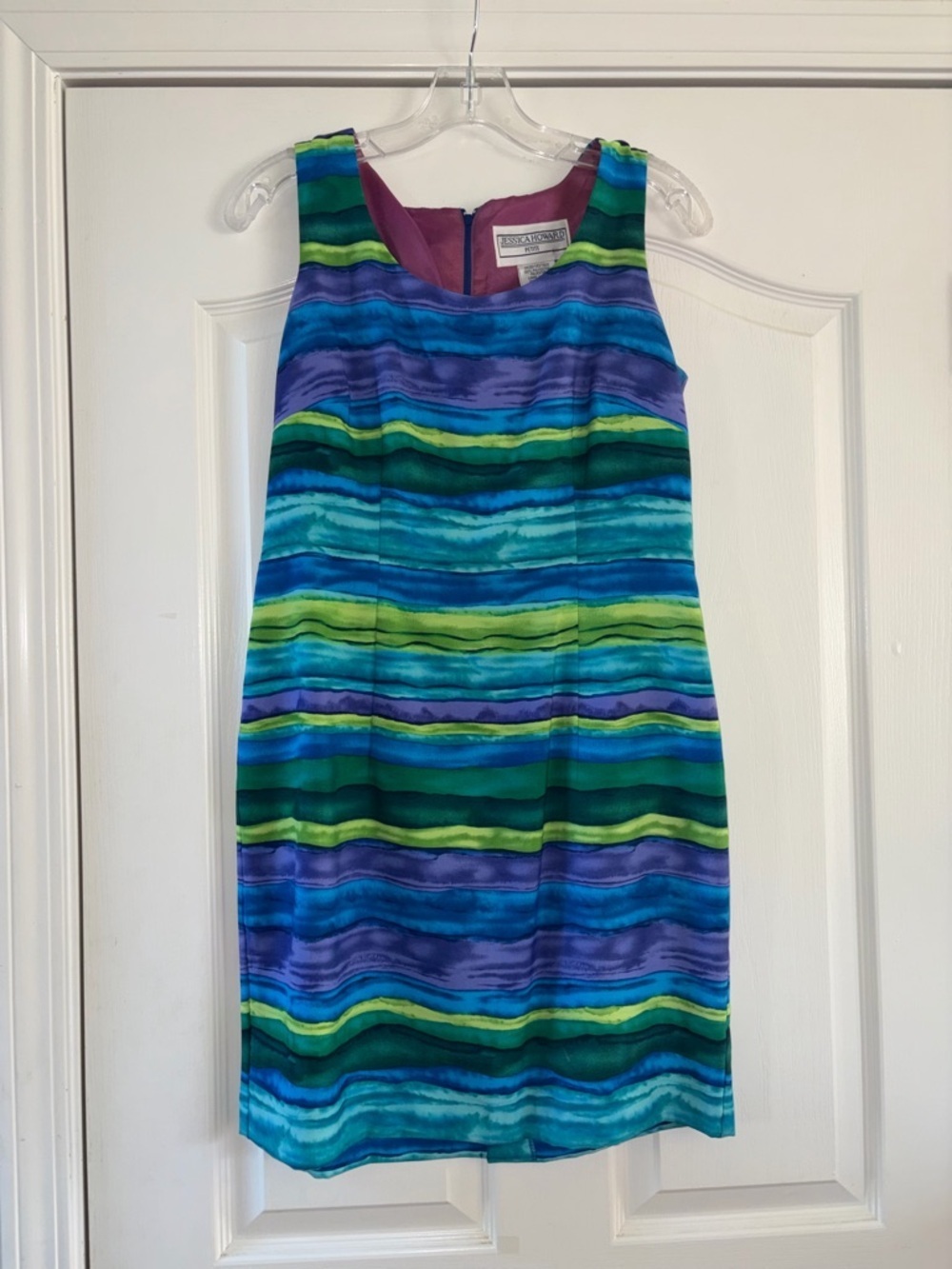 Jessica Howard Petite Multicolor Striped Shift Dress - Blue/Green/Purple